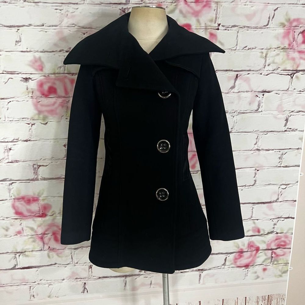 Mackage vintage black wool side button pea coat size small